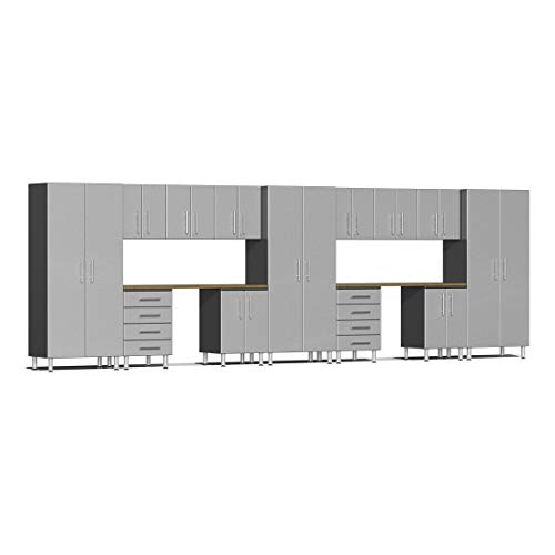 Ulti-MATE UG22152S 15-Piece Garage Cabinet Kit with Bamboo Worktops in Stardust Silver Metallic
