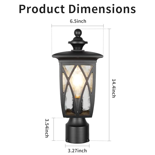 Image of Outdoor Post Lights Lamp Post Light Fixture, 15'' Pole Lantern with E26 Base 60W Max & Waterproof Aluminum Housing Plus Water Ripple Glass,Fence Post Deck Lighting for Garden, Patio, Pathway
