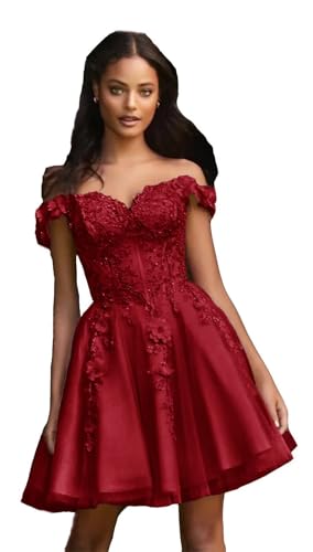 Off The Shoulder Tulle Homecoming Dresses for Teens Off Shoulder DAMA Dresses for Quinceanera 3D Flowers Short Ball Gown