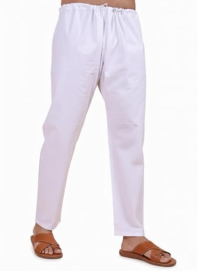 Men's Eco-Friendly Cotton Pyjama White Pure Cotton Pyjamas/Naade wala Pajama/Loose Straight fit Saada (Pajama Small - XXL size)-picture-12