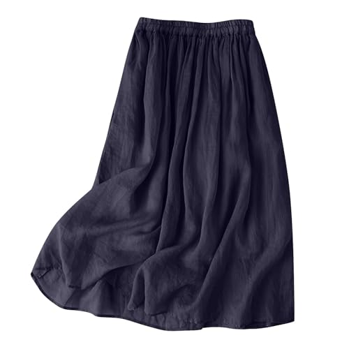 Women's Cotton Flowy Swing Skirt Trendy Casual Loose Tiered A-Line Skirts Elastic High Waist Ruffle Midi Long Skirt