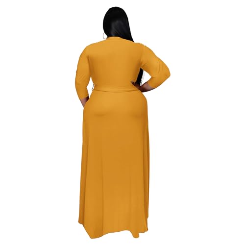 Image of Runwind Plus Size Dress for Women - 3 /4 Sleeve V Neck Maxi Dresses for Women (XL-6XL)