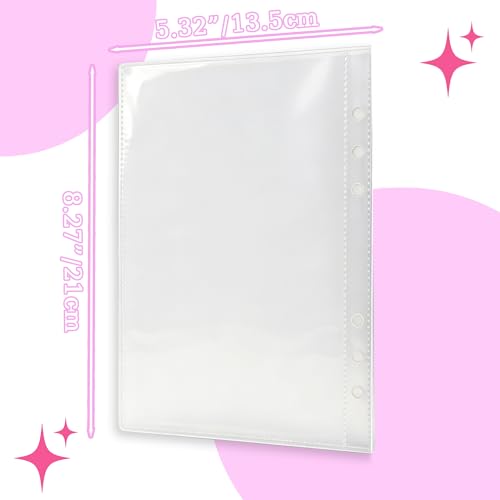 A5 Binder Taschen,40 Stück Photocard Binder,PVC 6 Löcher Wasserdichter Loseblatt Ordner,Transparent Ordnertaschen,Budget Zipless Umschläge Ringordner Bindertaschen Schutzhülle für Foto Datei Rechnung