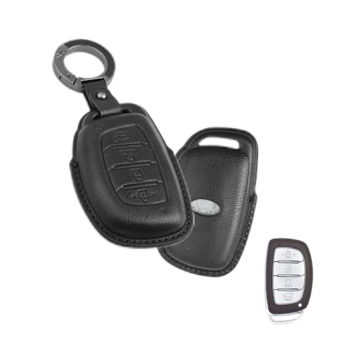 Image of Keyzone Vintage Leather Key Cover Compatible for Hyundai Alcazar, Creta EV, Creta 2021 Onwards 4 Button smart Key. (VL- Black)
