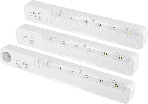 Preisvergleich Produktbild LED Funk Unterbauleuchte 3er SET mit Bewegungsmelder + Dämmerungssensor - Batteriebetrieb - kaltweiß (6000 K)