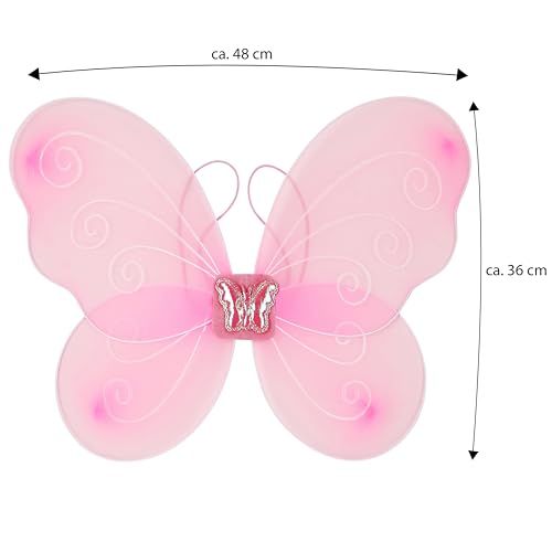 KarneLux Kinder Feen Kostüm Set 4 tlg. für Mädchen - Schmetterling, Prinzessin Verkleidung mit Tütü, Flügeln, Zauberstab und Haarreif für Karneval und Fasching - Alter 3-8 Jahre