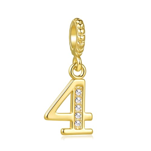 LSxAB Abalorio chapado en oro con números de la suerte del 0 al 9 para mujer, regalo de cumpleaños, compatible con pulseras Pandora, Cobre, No es una piedra preciosa