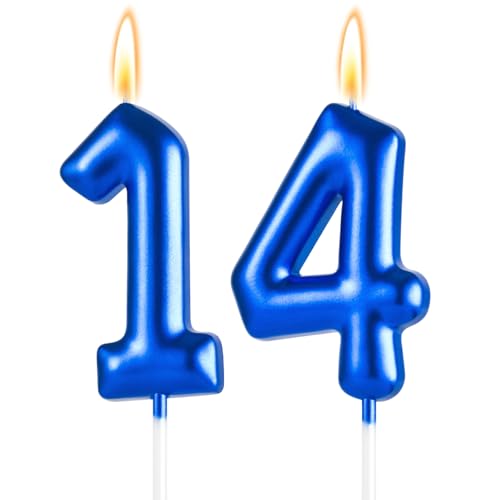 Dark Blue Number 14 Candles 14th Birthday Cake Topper for 14th Birthday Decorations for Boys 2.36 14 Candles Boys 14 Year Old Game On Level Up Bruh I am 14 Birthday Decoration