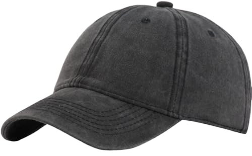 Image of TSSGBL Small Size Baseball Cap Vintage Washed Dad Hat for Petite Heads Women Men Adjustable Plain Blank Teens Youth Ball Cap Black
