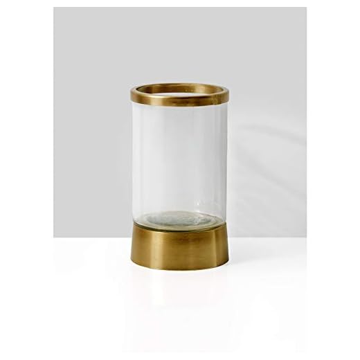 Serene Spaces Living Gold Rimmed Glass Cylindrical Hurricane, Fancy Table Decor, Set of 2