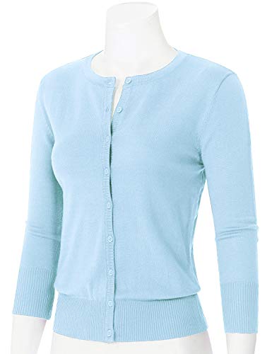 Image of Women's 3 /4 Sleeve Crew Neck Button Down Stretch Knit Cardigan Sweater (S-3XL)