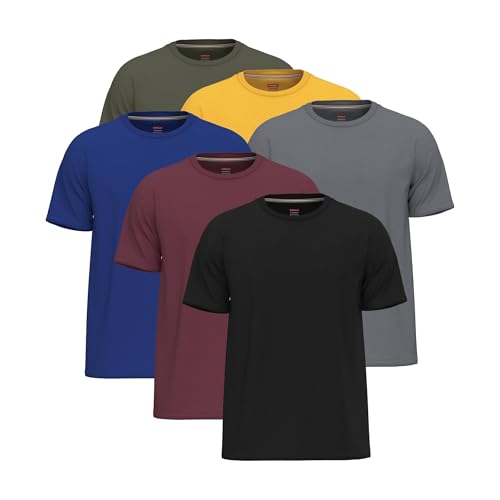 SoftSpun Lot de 6 t-shirts pour homme 100 % coton | T-shirts pré-rétrécis à col rond pour homme, Lot de 6 [Collection Suprême], L
