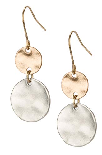 Tribal Gold, Silver And Copper Or Rose Gold Mixed Metal Boho Chic Ethnic Vintage Hoop Circle Fishhook Dangle Earrings For Women And Girls Gift Jewelry Bohemian (2 Disc 2 Pack) #TOP6