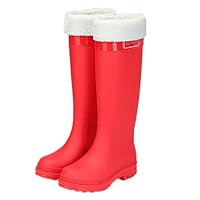 ZZTWER Non-Slip Winter Warm Boots, Women's High-Top Fleece-Lined Rain Boots Waterproof Fashion Outdoor Shoes Wellies(Rot,7 UK)