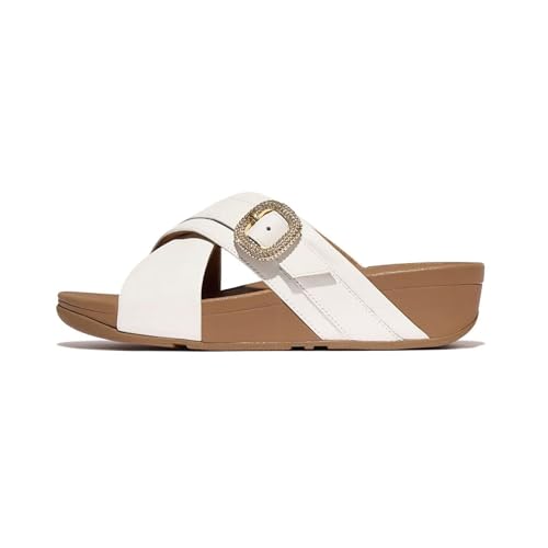 Image of FitFlop Women's Lulu Crystal-Buckle Leather Cross Slide Sandal