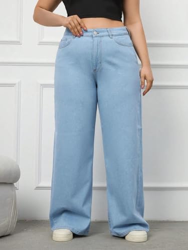 Image of KOTTY Women's Plus Size Straight Fit High Waist Wide Leg Jeans for Stylish Trendy Look