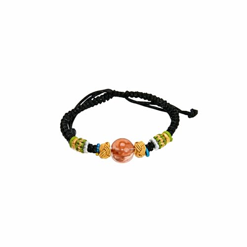 Chinese Style Fashion Natural Black Rutilated Quartz Bracelet for Men and Women, Adjustable Handmade Red Rope Lucky Gold Bead Jewelry, Healing Crystal Wealth and Protection Gift, Feng Shui Inspired. The crystal is Strawberry Quartz