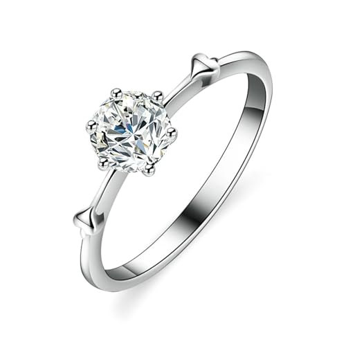 Tolldek PT950   Anillos de compromiso de platino con diseño de corazón, con diamante de oro auténtico, platino, talla 56 (17,8)