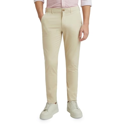 Image of Colorplus Nuvo Fit Cotton Nylon Blend Solid Piece Dyed Pattern Flat Front Casual Trouser