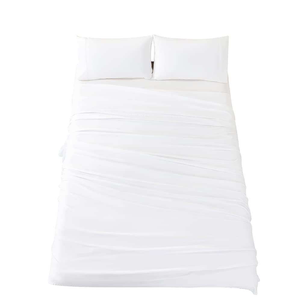 SAKIAO 1200 Thread Count Cotton Sheets, 100% Egyptian Cotton Sheet for Queen Size Bed, Sateen Weave Bed Sheets 17-Inch Deep Pocket - Breathable and Hypoallergenic - 4 Piece (White, Queen)