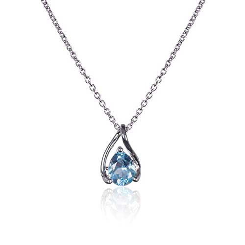 Namana Collier Pendentif Argent avec Topaze Bleue en Poire, Collier en Topaze Bleue en Argent Massif 925 pour Femme et Jeune Fille, Collier Argent avec une...