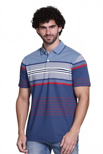 Image of SANE ORIGINALS T-Shirt for Men with Pocket || Textured Striped Polo for Men