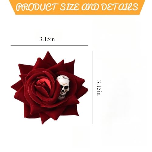 Pinza de cabello rosa Halloween con flores y calavera miniatura 4