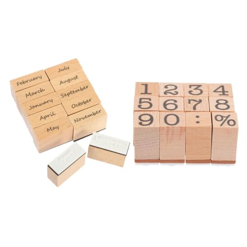 Tofficu 2 Juegos Sello Digital De Madera Para Álbumes De Recortes Sellos De Meses y Números Tallados Para Manualidades y Bricolaje De Madera Pequeños