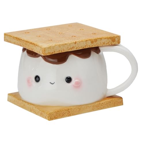 Taza de cerámica Marshmallow S'more con tapa