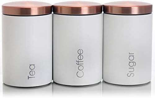 MegaChef Essential Kitchen Storage 3 Piece Sugar, Coffee and Tea Canister Set in Matte White