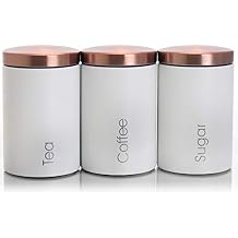 MegaChef Essential Kitchen Storage 3 Piece Sugar, Coffee and Tea Canister Set in Matte White