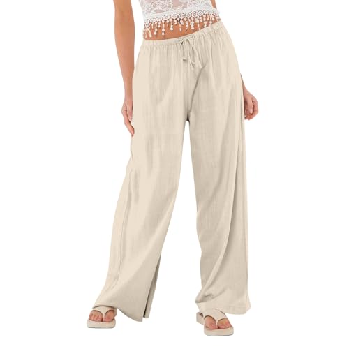 Wide Leg Linen Pants for Women High Waisted Palazzo Pants Casual Summer Trousers Pants Loose Lounge Pants with Pockets2