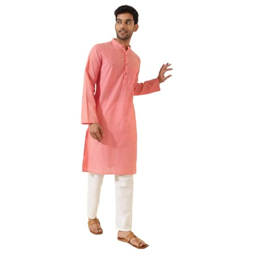 Fabindia Men's Cotton Solid Slim Kurta (1035965Coral_Coral