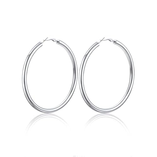 U7 Chunky Hoop Earrings for Women, Stainless Steel Hoops Earring, Classic Polished Thick Ear Jewelry, Black/Silver/Gold Hoop Earrings, 20/30/40/60/80m