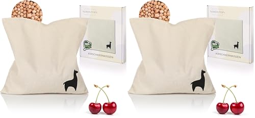 Nordstern Cojín térmico de huesos de cereza, 24 x 25 cm, cojín de granos para el microondas como regalo para mujeres y hombres, con funda 100% algodón (Paquete de 2)