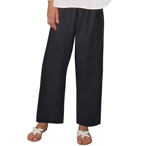 Pantaloni Donna Comodi Leggeri Curvy Pantalone Cotone E Lino Vita