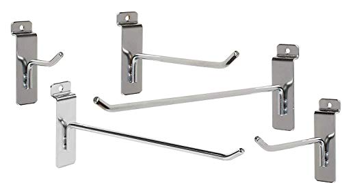 Only Hangers Commercial Grade Chrome Slatwall Hooks - Combo Pack of 25 Assorted Size Peg Hooks for Slatwall - (5) of Each 2",4",6", 8" and 10" Hooks