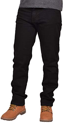 HOCHSTE Jeans pour Homme 100% Coton Uni Coupe Droite Denim Wash Garçons Très résistant Coupe Classique Décontracté Travail Ceinture Passant Fermeture Éclair Fly Pantalon Poche Tailles 30-40 - Noir Cover