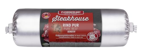 Steakhouse Rind pur (14x500g), Nassfutter für Hunde & Katzen, sensitives Ergänzungsfutter, Monoprotein, getreidefrei, 14x Wurst von Fleischeslust