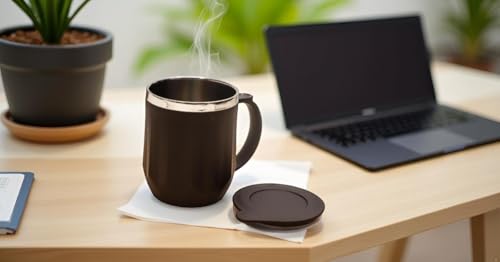 Image of Insulated Coffee Mug 350 ml - Leakproof Lid, Double Wall Stainless Steel Tea Mug, Cool Touch Outer, Travel Cup for Office & Car, Keeps Drinks Hot /Cold - Black