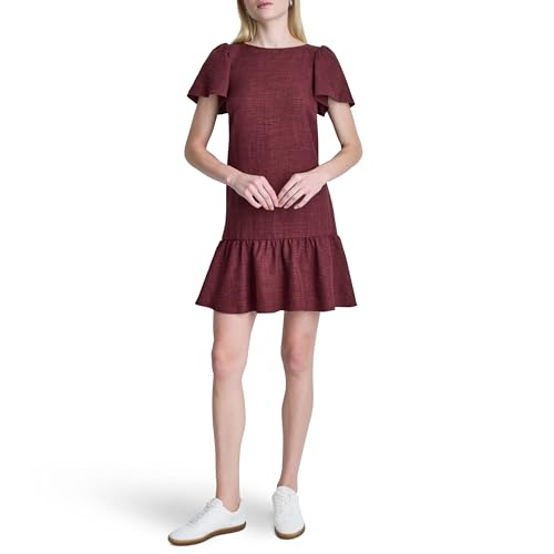 Image of DKNY Women's Flowy Short Sleeve Ruffle Hem Dress