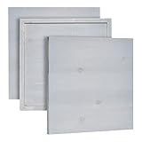 3-Pack Unfinished Wooden Panel Boards, 12x12-Inch Wood Plaque with Brass Sawtooth Picture Wall Hangers and Screws for Paintings, Custom Signs, Menu Boards (Washed Gray)