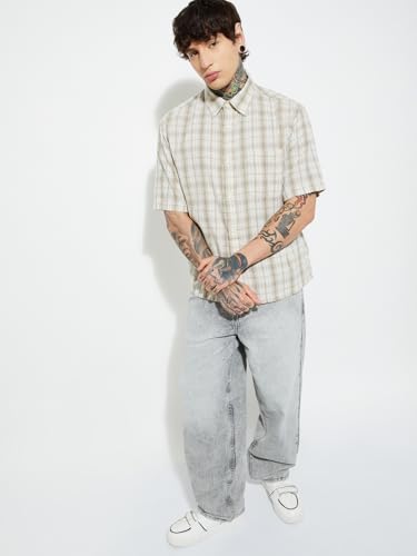 Image of Max URB N Men Half Sleeves Checked Slim Fit Cotton Shirt