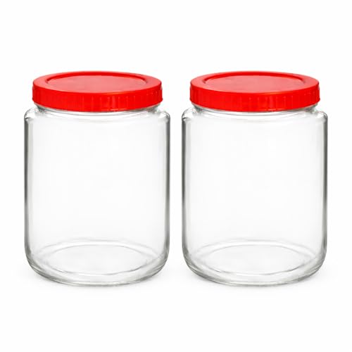 Image of Glass Storage Jar with Airtight Red Lid - 1000ml / 1KG Food Grade Container for Kitchen, Spices, and Pickles (Pack of 2)