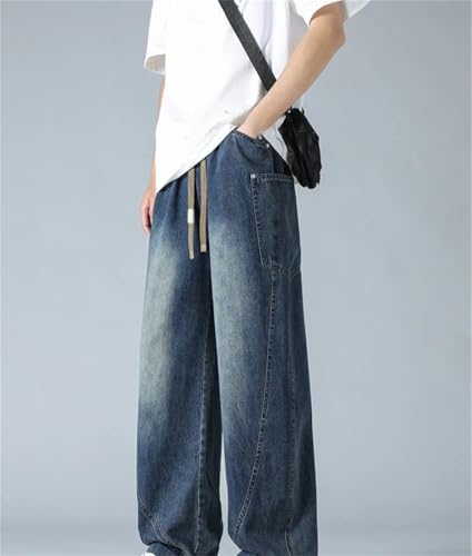 Men's Summer Jeans Lightweight Washed Straight Denim Pants Wide Leg Baggy Trousers2