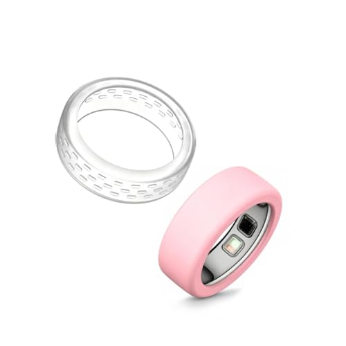 Happyep Silicone Ring Protector for Oura Ring 5 2-Pack Soft Anti-Scratch Sleeve Lightweight & Comfortable Smart Ring Covers (Pink + Translucent S6-9)