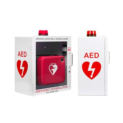 AED Defibrillator Wall Mount Cabinet | Optional Alarm & Lock | Durable Steel Frame | Fits Most Brands of AED's for Public Spaces or Home (White)(AED NOT Included)