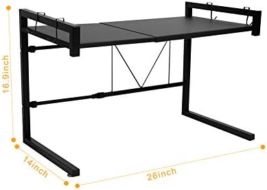 Ejoyous Microwave Shelf Stand, 2 Tier Extendable Microwave Oven Rack Toaster Stand Shelf with 4 Removable Hooks for Kitchen Oven Kitchen Shelf Spice Rack (Black)