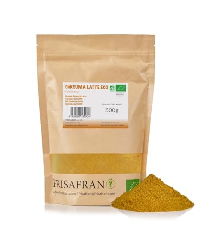 FRISAFRAN | Poudre de latte au curcuma 500g | Poudre de latte au curcuma biologique | Mélange pour Lait Doré | Lait doré au curcuma bio | Superaliment biologique | thé au curcuma | curcuma antioxydant