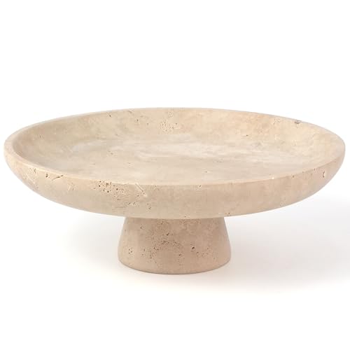 YMXYJM Natural Travertine Fruit Bowl Marble Pedestal Bowl Beige